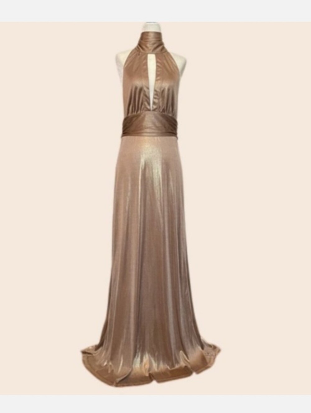 NWT Marciano Metallic Gold Marilyn Halter Gown Dress S